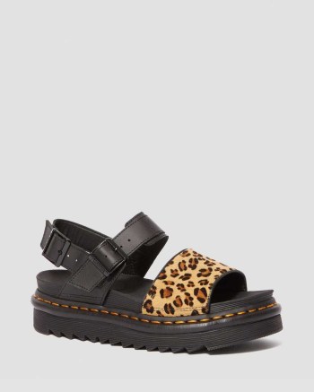 Dr Martens Voss Animal Print Leather Sandale Damske Čierne Leopard | 6270-HPWIX
